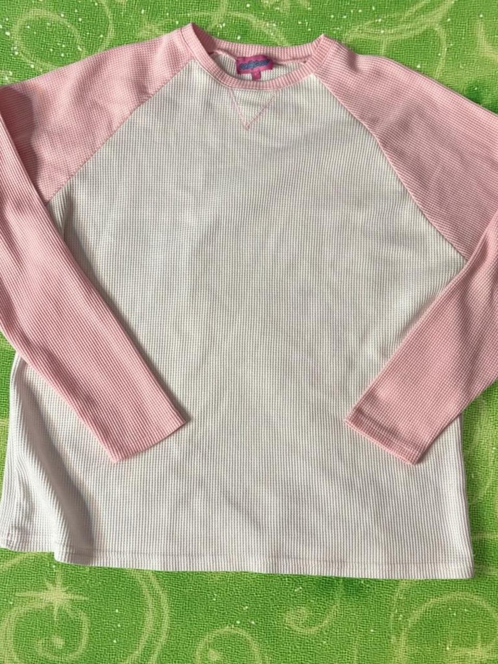 Waffle Knit Oversized Pink and white Edikted long sleeve baseball top